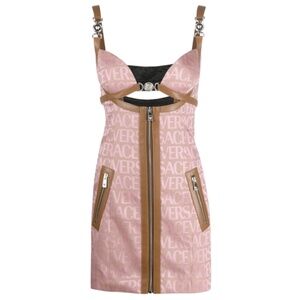 Versace Canvas Allover Logo Pink Mini Dress Women's Size 6 US (Italy Sz 42) New